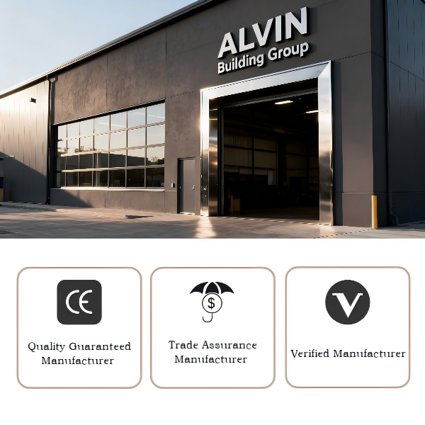 ALVIN Building Group factory exterior, verified kitchen cabinet manufacturer with CE certification and trade assurance